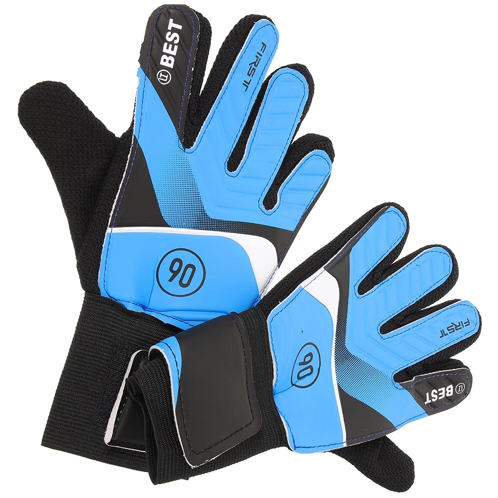 Fashionable Children and Youth Goalkeeper Gloves Pu Latex Non-slip Protective Football 1 Pair (blue Size 5) Hand Cover Palm