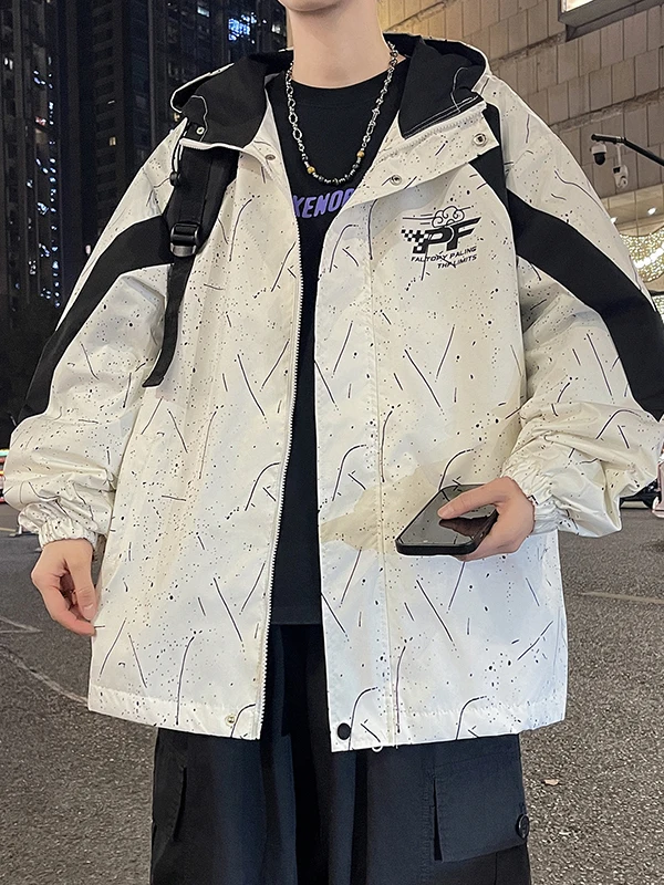 

Мужская демисезонная куртка в корейском стиле, повседневная, тонкая, свободного кроя, с капюшоном, для студентов, из дышащей полиэстеровой ткани, на молнии