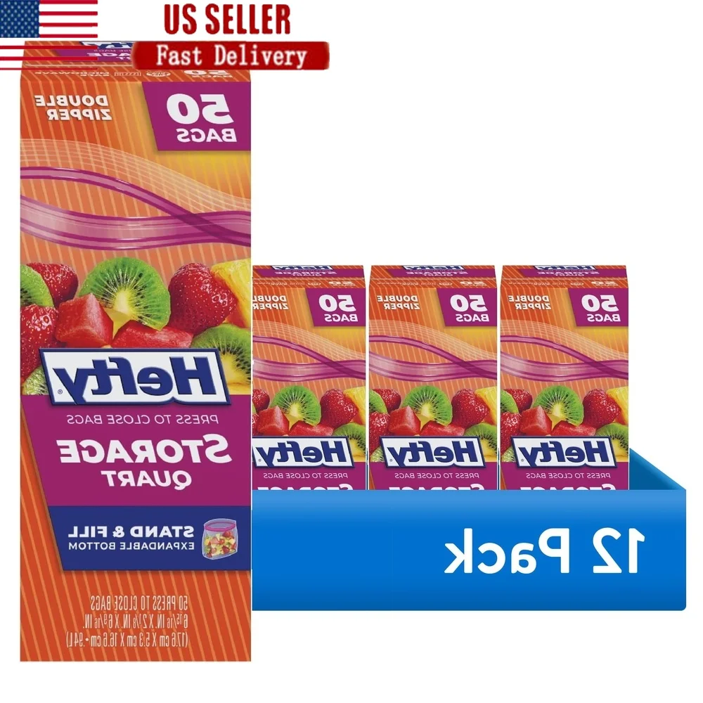 

12 Pack Quart Size Press to Close Plastic Food Storage Bags with Double Zipper Easy G Microwave Safe Snacks Toiletries Travel