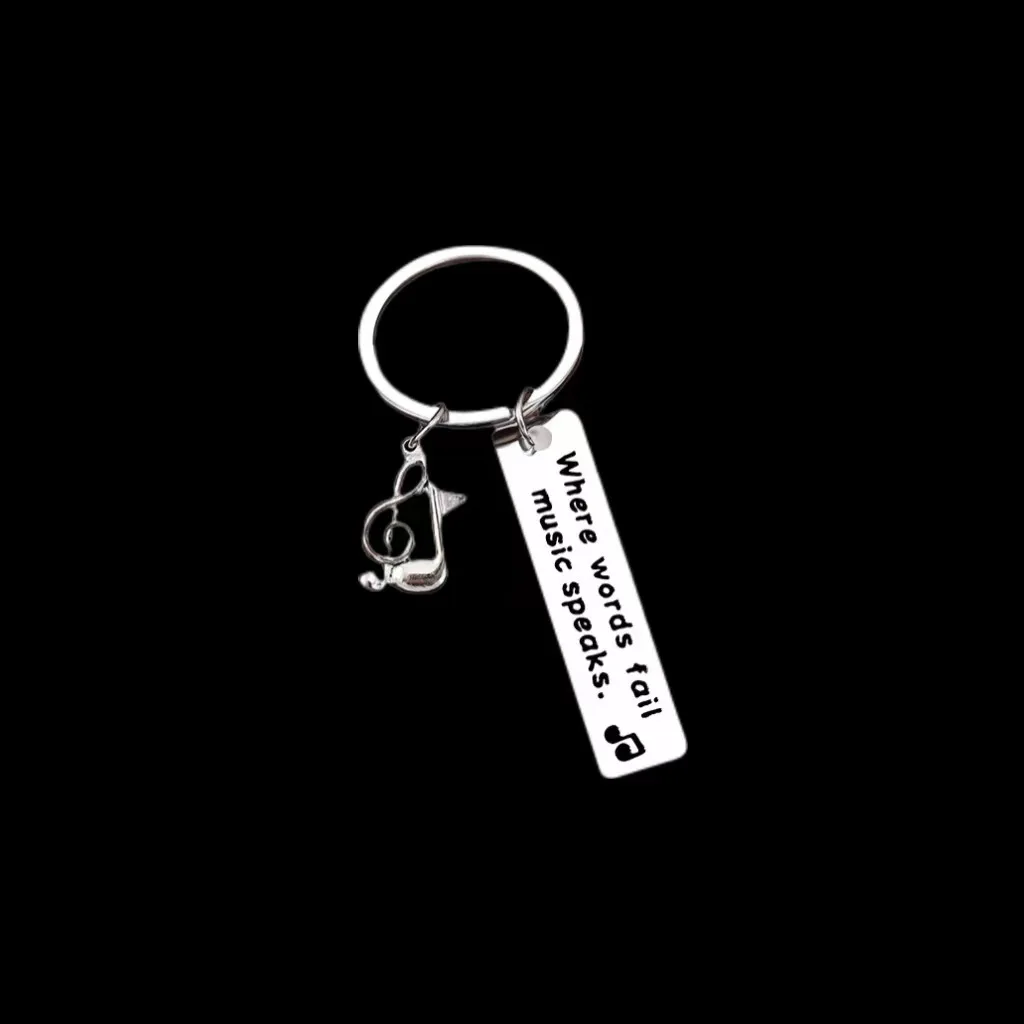 Shuangshuo 2025 Fashion Creative Musical Note Keychain Where words fail music speaks Stainless Steel Keyring Friendship Gift