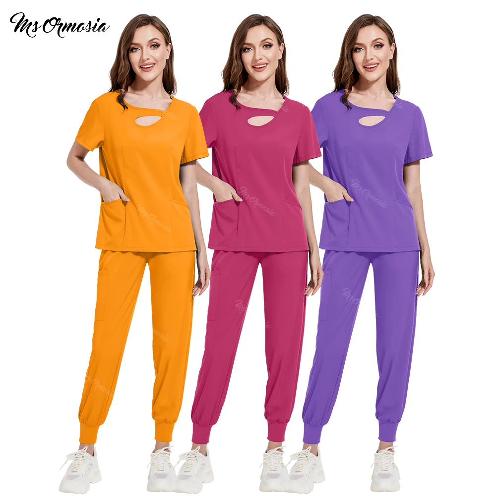 Spa Beauty Salon Workwear Medical Surgical Uniforms Woman Nursing Scrubs Set Nurse Clinical Scrubs Top Pants Doctor Dentist Suit