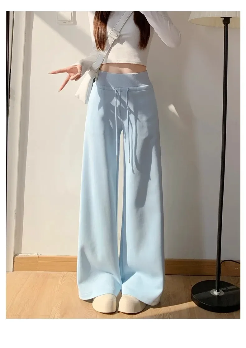 Graue Damen-Sport-Hose mit hoher Taille, locker geschnitten, schlankmachend, gerades Bein, weites Bein, amerikanische Jogginghose – Detail 13