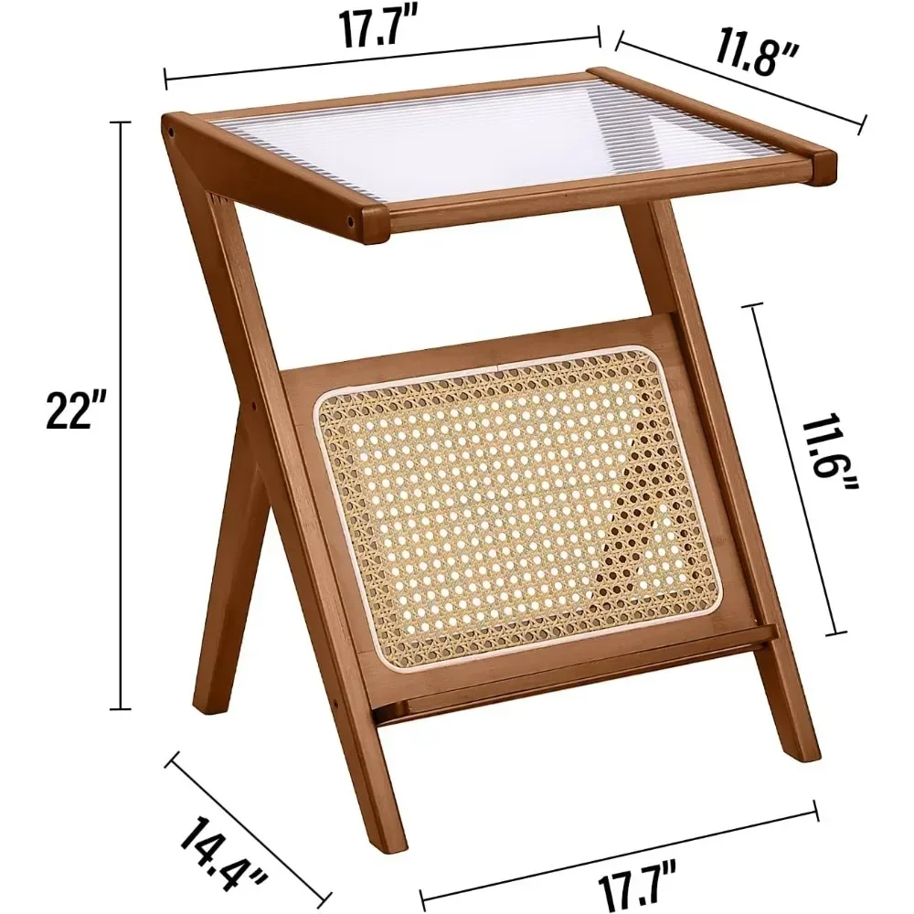 

[Hot Sale, Limited Time Offer!]2 pack rattan side table, mid century nightstand, bamboo accent bedside tables, glass coffee tabl