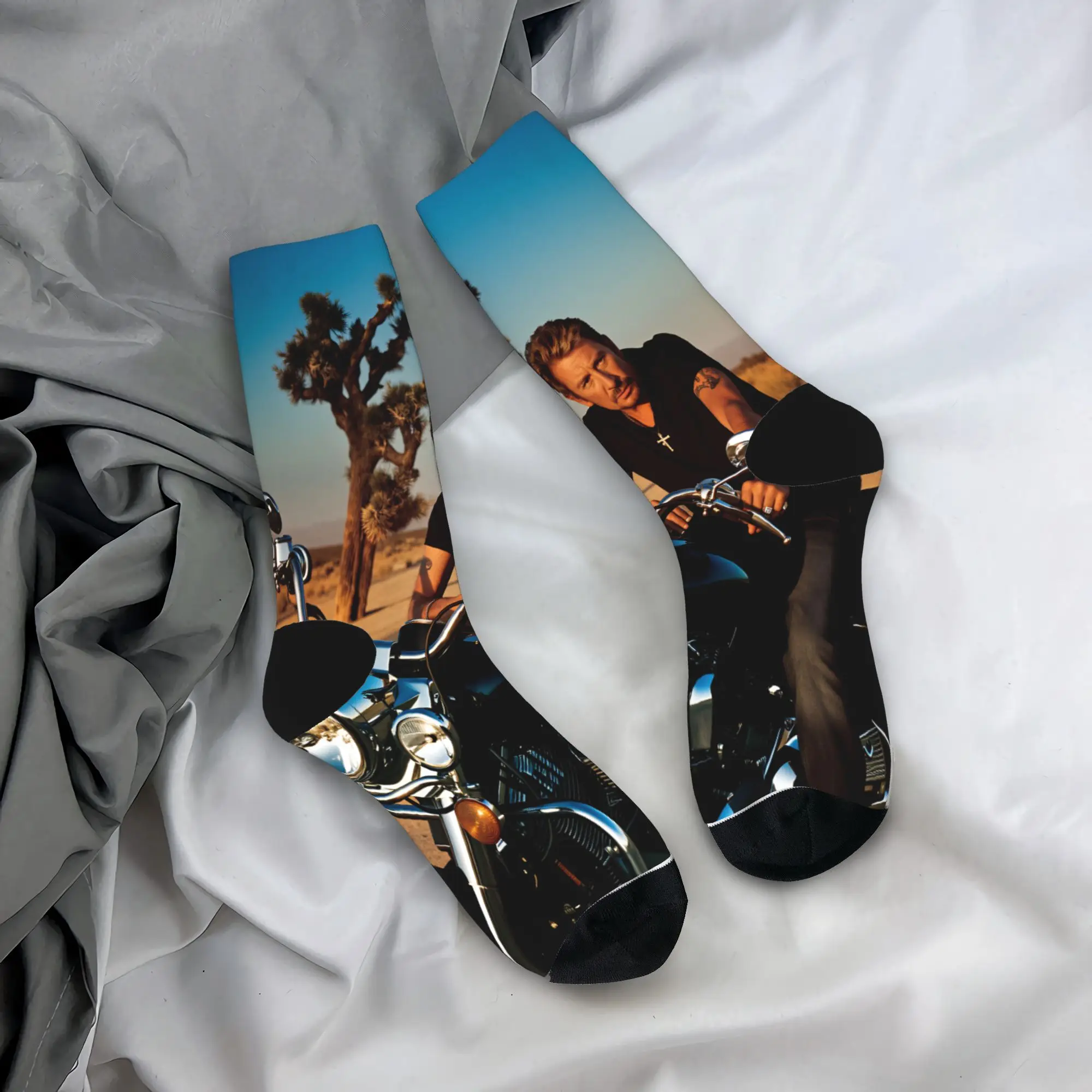 Johnny Hallyday Stockings  Graphic Funny Socks Winter Non Skid Socks Men Running Medium Soft Socks