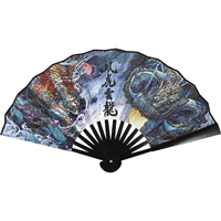 Folding Hand Fan Chinese Japanese Folding Fan Dragon Tiger Vintage Retro Silk Handheld Fans Dancing Fans Performance Music