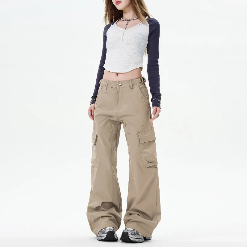 OR FL Retro Simplicity Curved Knife American Style Women's Cargo Trousers Trendy Brand High Street Baggy Deconstruction Pants