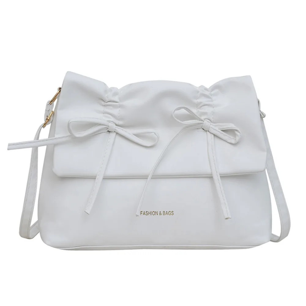 

Casual Sweet PU Leather Shoulder Bag Large Capacity French Style Y2K Bow Underarm bag Pleated Handbag Solid Tote Bag Women