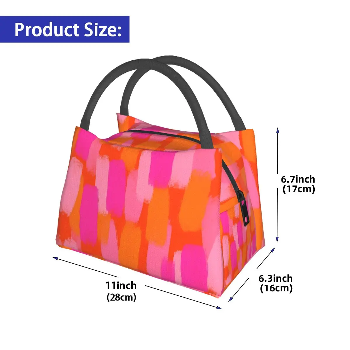 Abstract Paint Brush Lunch Bag For Women Pink and Orange Lunch Box Retro Outdoor Picnic Cooler Bag Portable Thermal Lunch Bags