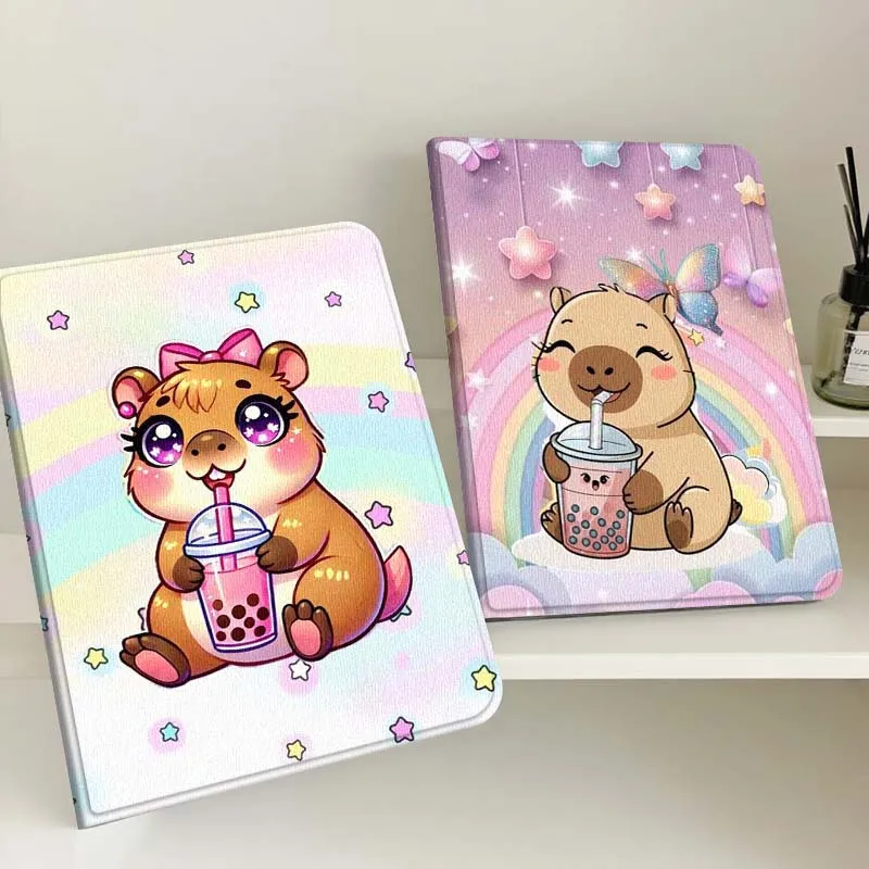 

Cartoon Cute Capybara Popular Gift For Apple iPad Pro Air 13 2 7th 6th 2025 M2 M3 M4 M512.9 13 inch Foldable Tablet Case