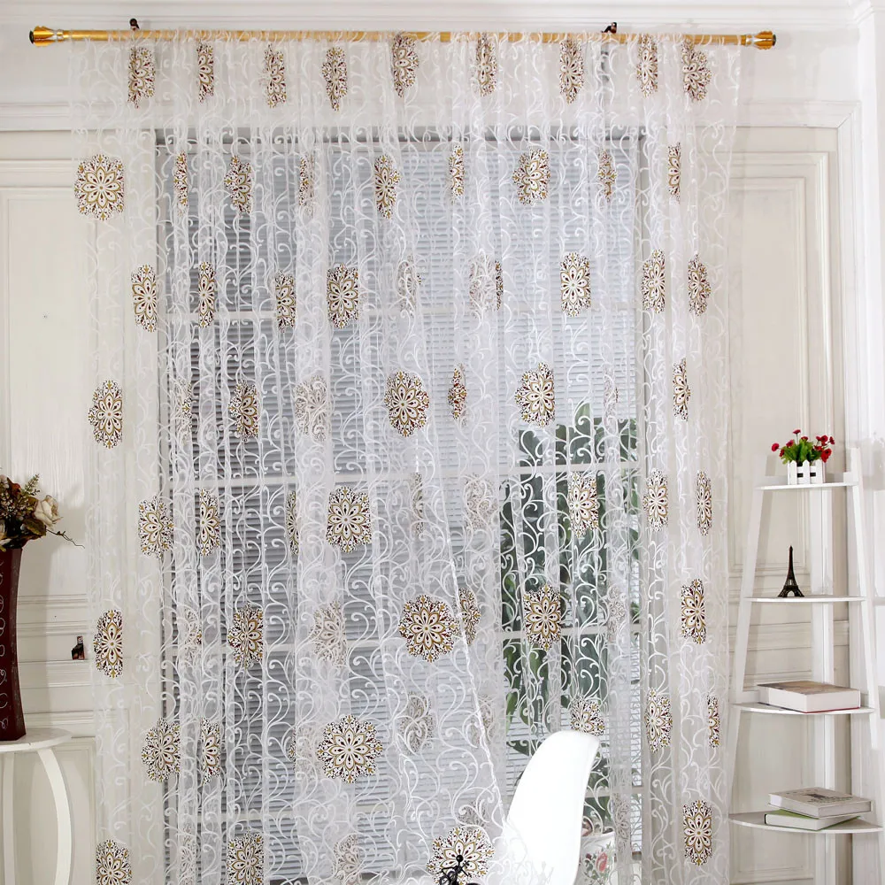 Perspective Window Curtain Flower Pattern Window Curtain Door Room Divider Scarf Valance For Background Home Textile Decor