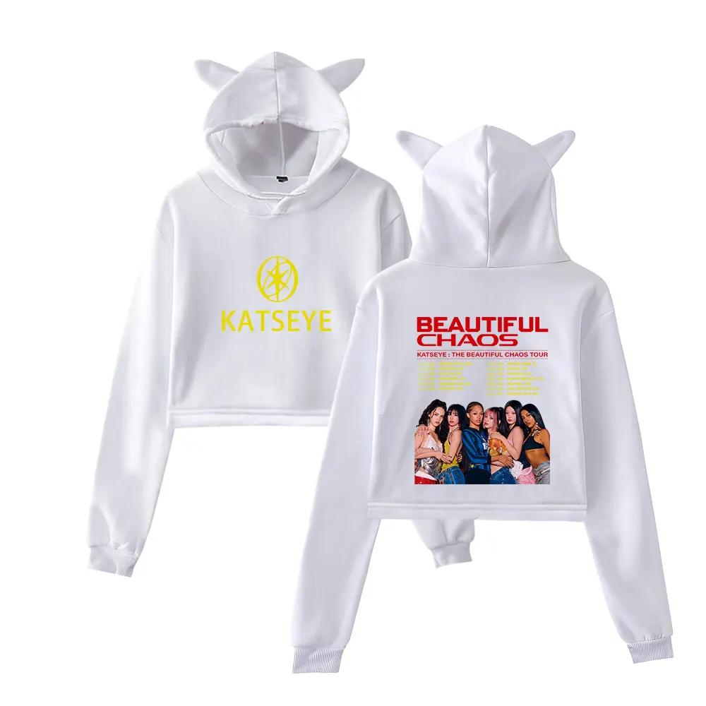 Katseye Merch 2025 جولة الفوضى الجميلة هوديس Kawaii القط الأذن الرباط هوديس البلوز البلوفرات الموضة #4