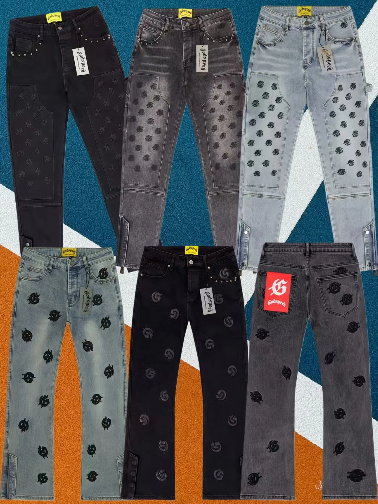 

Godspeed American Sle Waed Jeans Embroidered Casual Pants Small Label West Coast High Street Trend Cotton Straight Leg