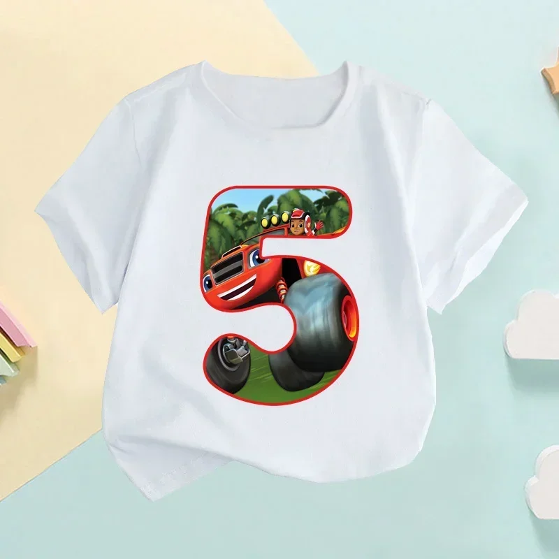 ブレイズ・アンド・ザ・モンスターマシンズ ナンバーキッズ Tシャツ ガールズ服 1歳 2歳 3歳 4歳 5歳 6歳 7歳 8歳 9歳 誕生日 ベビーボーイズ Tシャツ、HKP2688