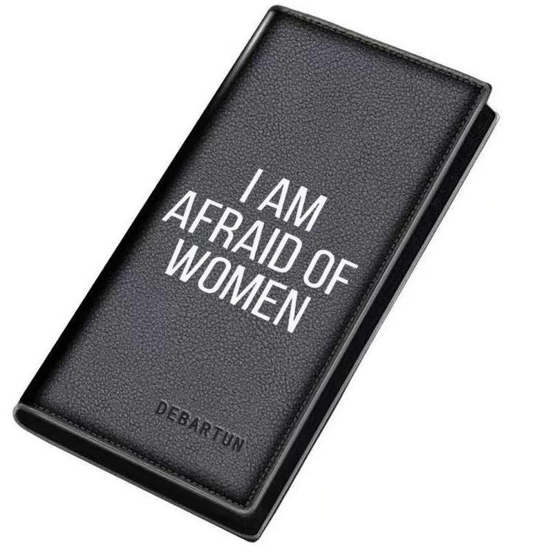 White words on a black background. Fear. Men's Long Wallets Business Stylish Printing Design Casual Use Christmas Valentine's Fa