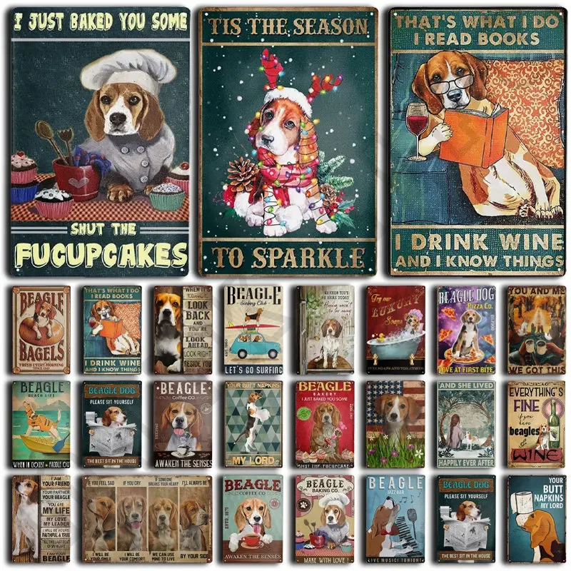 Beagle Dog Metal Tin Sign Printing Poster Bathroom Kitchen  Bedroom Living Room Home Art Wall Decoration Plaque 12 X 8 Inches