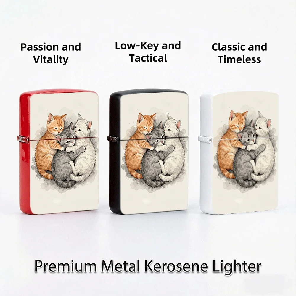 Vintage Flip Top Lighter lighters vintage Three Hugging Kittens Cute Cat Watercolor Sketch Art Print lighters for smokers Daily