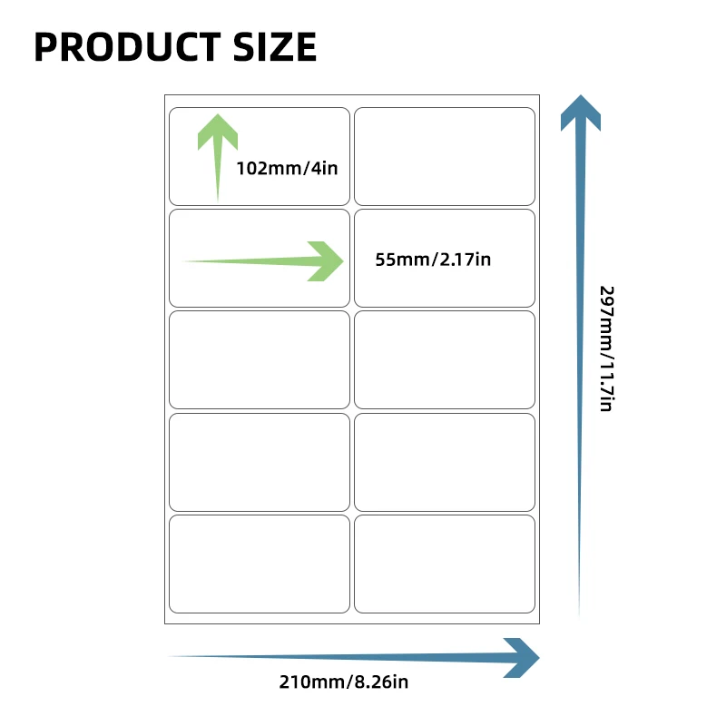 50 Sheets of A4 Matte Self-Adhesive Label Stickers, Each Sheet Contains Multiple Label Stickers, Available in Various Sizes, Compatible with Inkjet and Laser Printers, for Office, Home, and Mailing Purposes, with a Wide Range of Uses