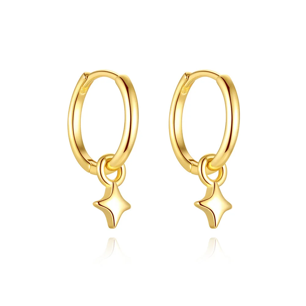 

TKJ стерлингового серебра 925 пробы, четырехконечная звезда, кулон, серьги-кольца, минималистичные глянцевые зажимы для ушей для женщин, рождественские украшения