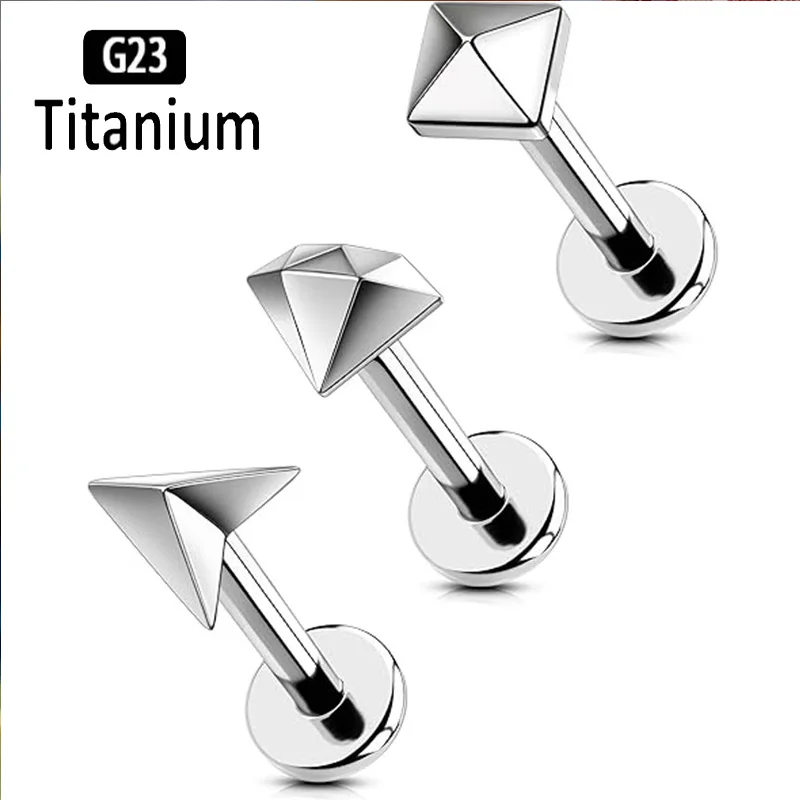 3Pcs G23 Titanium Cartilage Earrings Pyramid Triangle Studs Threadless Helix Tragus Lobe Piercing Jewelry for Women Men