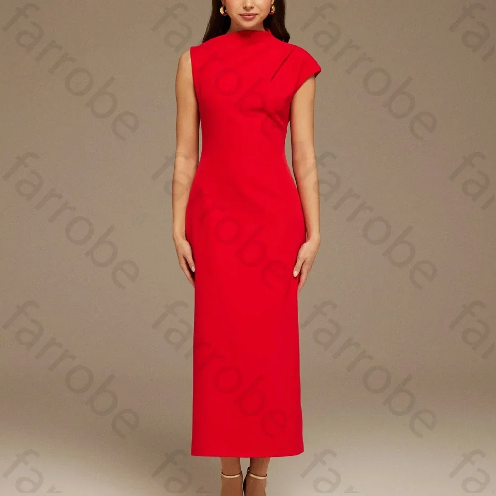 Abito longuette a maniche corte con spalla drappeggiata rossa personalizzato Abiti da sera Abito da ballo formale squisito di alta qualità per le donne