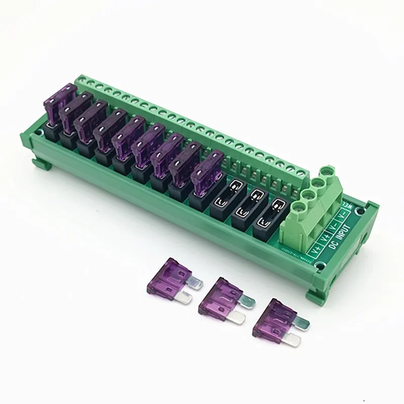 12 Position DIN Rail Mount DC Power Fuse Distribution Strip Module Terminal Block