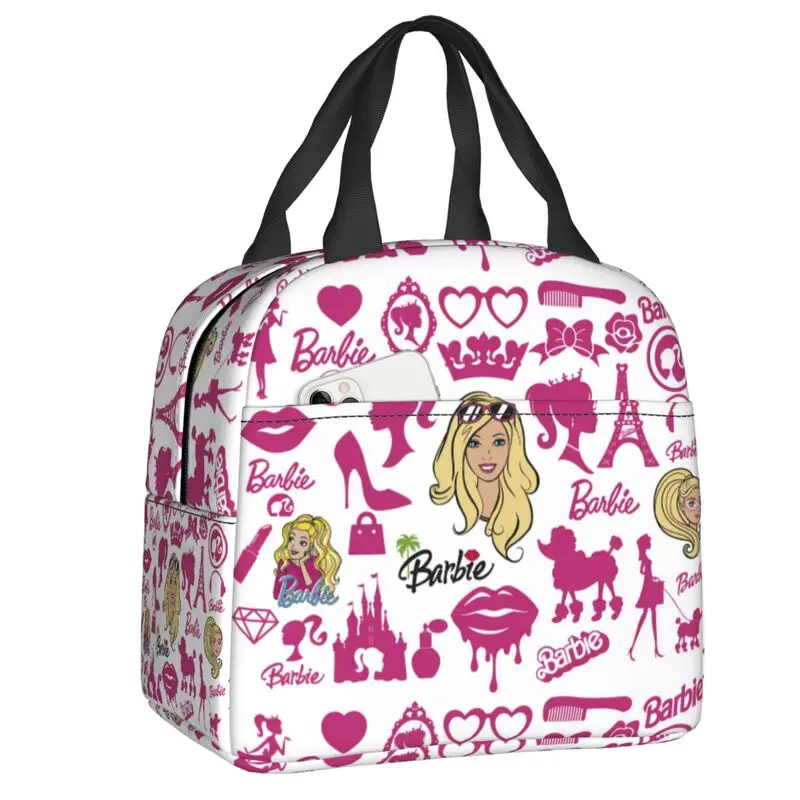 Borsa da pranzo isolata Barbie ragazza rosa per Picnic all\'aperto borsa termica termica Bento Box donna contenitore per alimenti Tote Bags