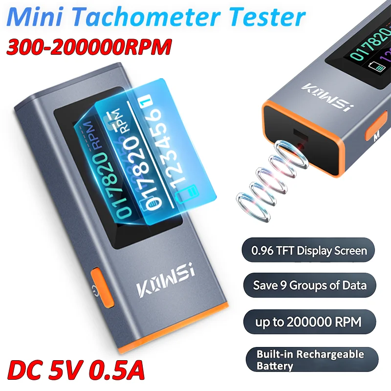 Mini Digital Laser Tachometer DC 5V 0.5A Rotational Speed Tester 0.96-inch TFT Display Non-Contact RPM Tester Type‑C Charging