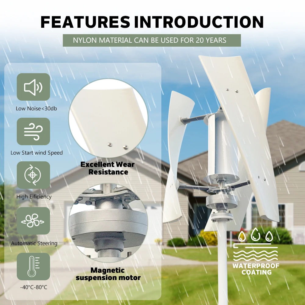 Imagem -05 - Turbina Eólica de Eixo Vertical com Controlador Inversor Gerador de Energia Alternativa Saída ac 2000w 48v 220v Kit Completo