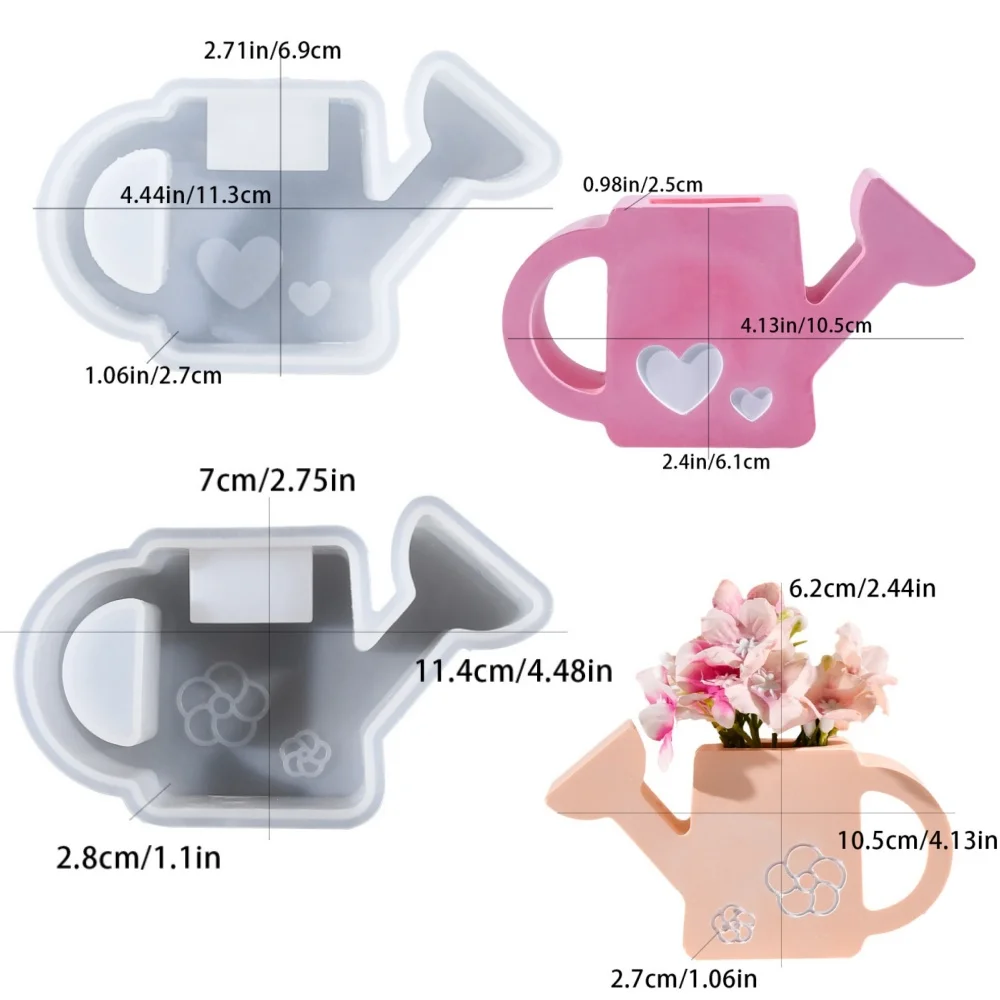 2PCS Gypsum Watering Pot Silicone Resin Mold DIY Heart Concrete Craft Mold Flower Arrangement Basket Pendant Home Decoration