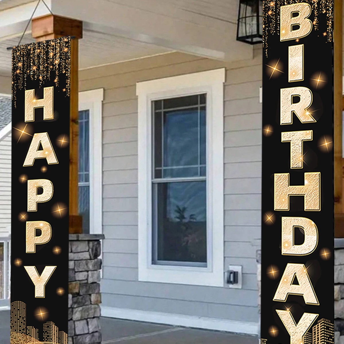 Black Gold Happy Birthday Door Curtain Happy 18 30 40 50 Year Old Birthday Party Decoration Kid Adult Birthday Party Supplies