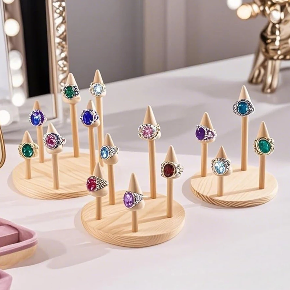 

Wooden Ring Holder Jewelry Stand Display Organizer Earring Ring Cone Holder Organizer Creative Display Jewelry Storage Tool