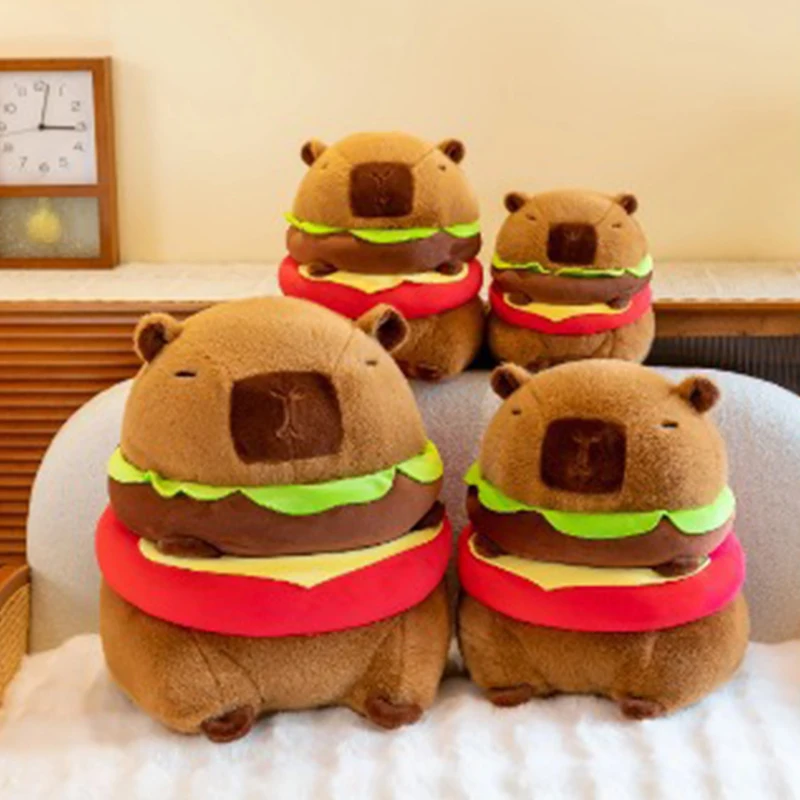 Juguete de peluche de hamburguesa Capybara Kawaii para niños, almohada de muñeca de Animal de simulación, regalo de cumpleaños, decoración del hogar, nuevo