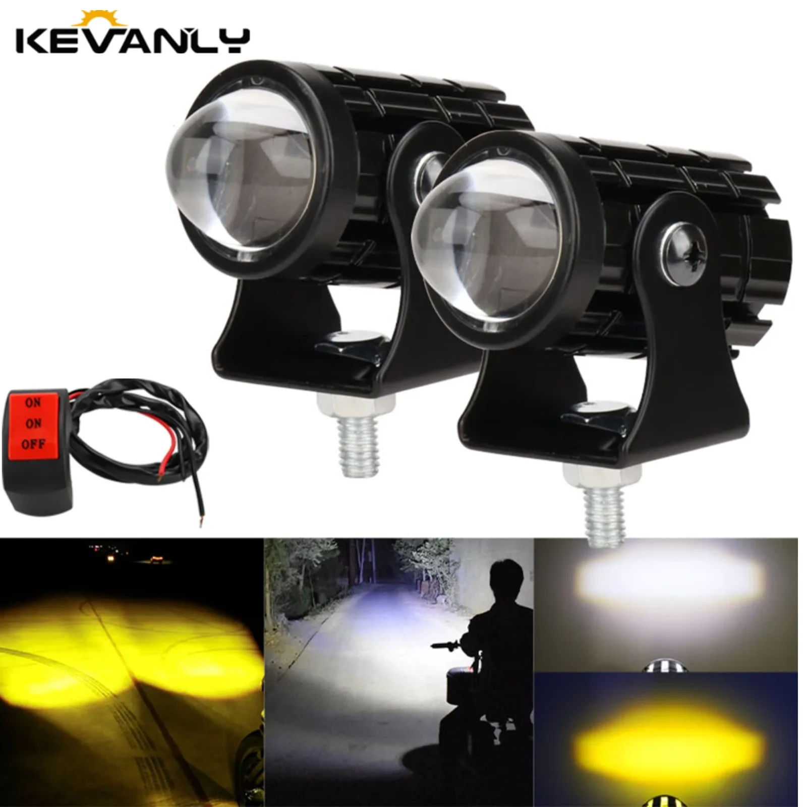 

2pcs Motorcycle Mini Driving Light Dual Colo for Headlight Auxiliary Spotlight Lamp R ATV Scooter Moto Fog Light Accessories 12V