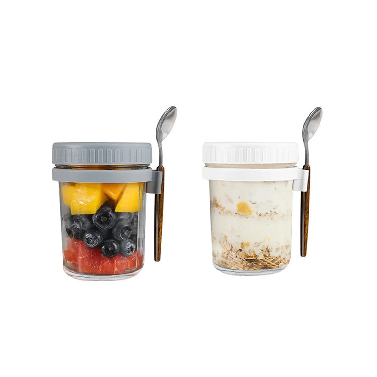 

Overnight Oats Jars, with Lid and Spoon,10 Oz Cereal, Milk, Vegetable and Fruit Salad Storage Container White