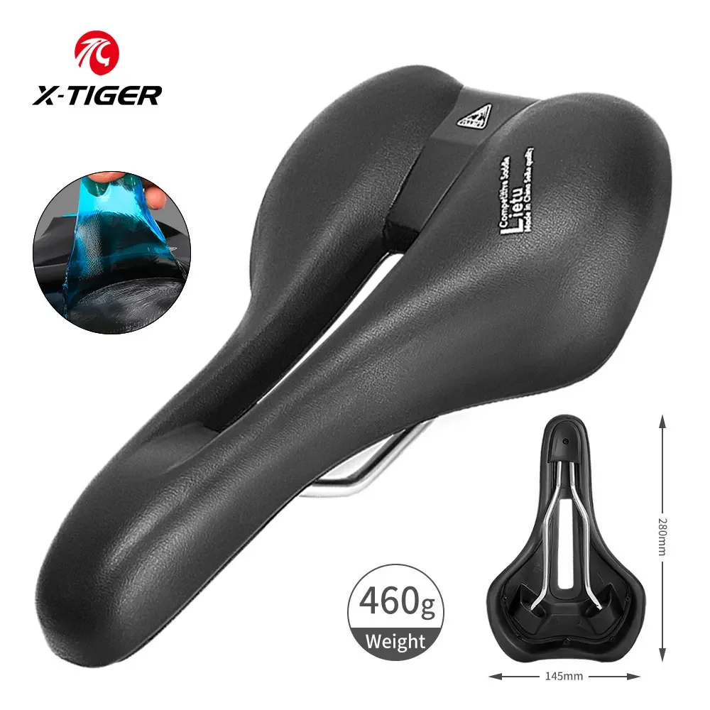 

X-TIGER Bike Seat PU Leather Bicycle Saddle Gel Filled Shock Absorbing MTB Road Exercise Bike Seat Cushion Cycling Spare Parts