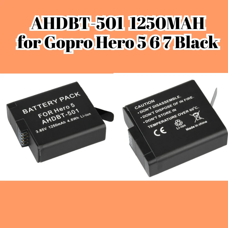 High Capacity 1250mAh AHDBT 501 Battery for Gopro Hero 5 6 7 Black Session Fusion Camera Long Lasting Power