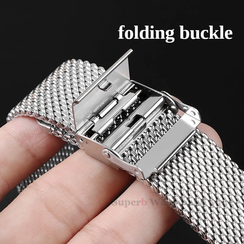 1.0mm Mesh Milanese Watch Strap for DW Watchband 18mm 20mm 22mm 24mm Quick Release Stainless Steel Wristband Folding buckle - Image 2