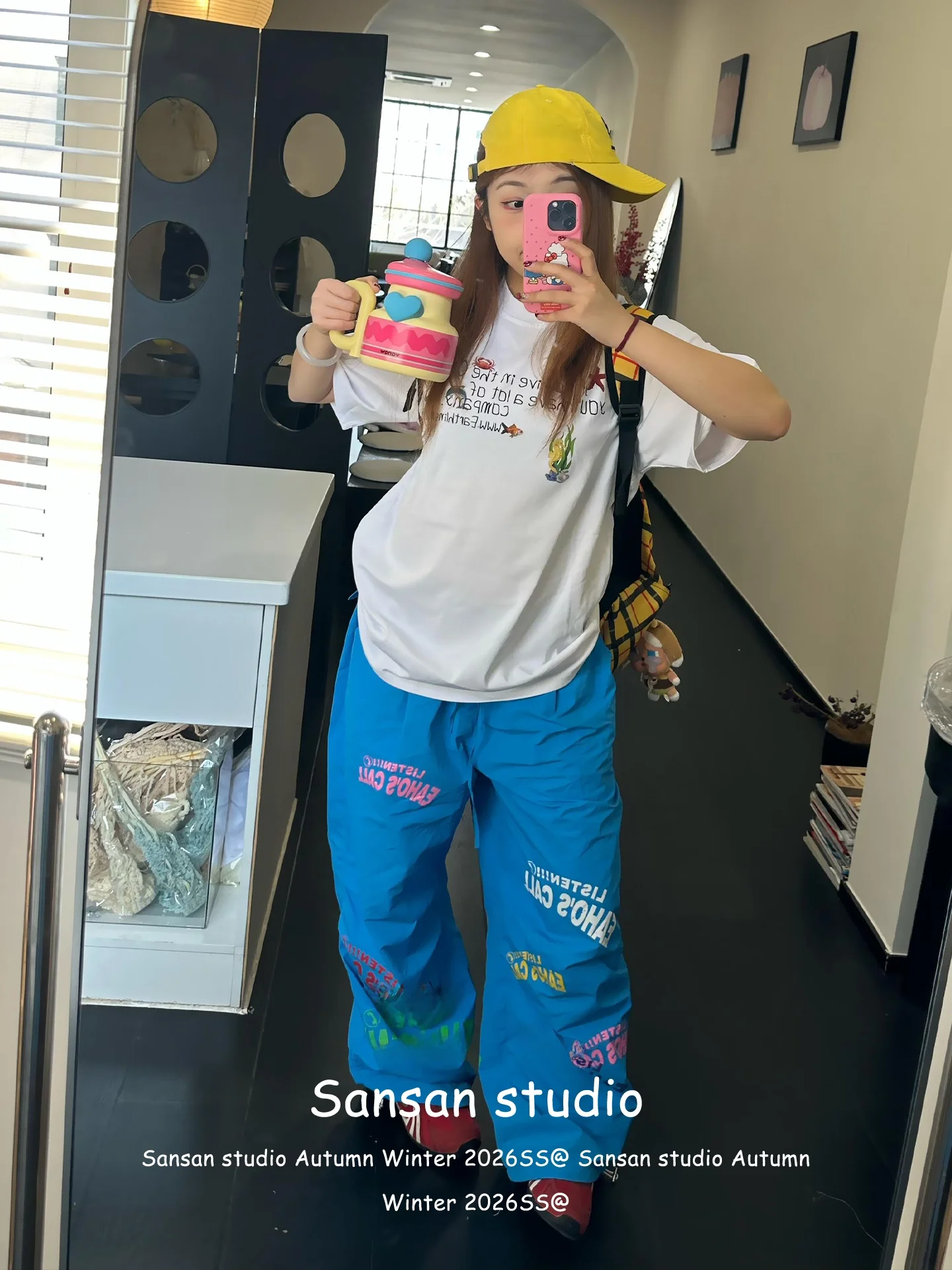 

Retro American Casual Pants Women's Spring Letter Print Paratrooper Wide Leg Loose Lazy Sle Blue Straight Long Trousers