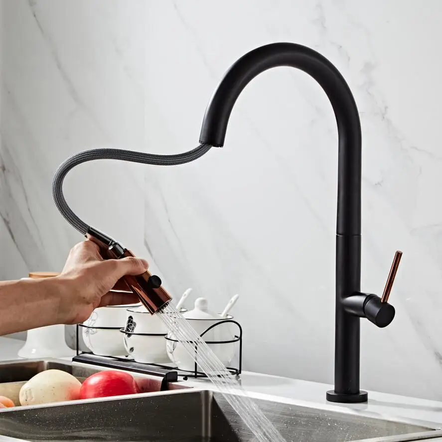 Newly Arrived Pull Out Kitchen Faucet Rose Gold and White Sink Mixer Tap 360 Degree Rotation Kitchen Mixer Taps Kitchen Tap