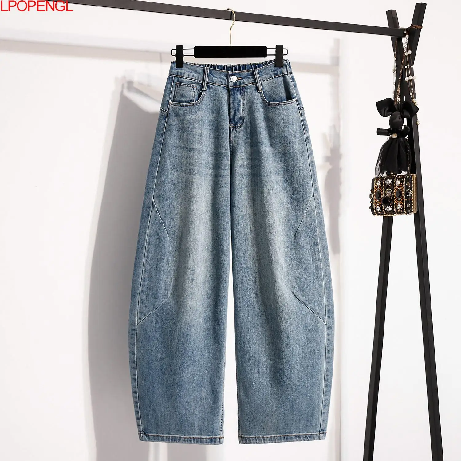 Fashionable Solid Color High Waisted Jeans Women 2026 Spring New Casual Loose Temperament Streetwear Vintage Wide Leg Pants