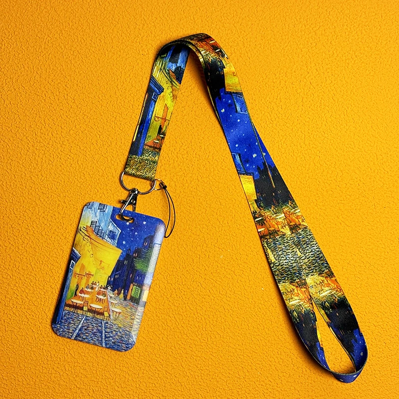 Van Gogh Art Lanyard Vintage untuk kunci rantai ID kartu kredit penutup kartu Pass Aksesori pemegang lencana tali leher pesona ponsel