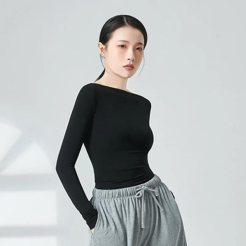 ملابس الرقص ذات الياقة الواحدة وأكمام طويلة للسيدات البالغات ذات المقاس النحيف ملابس اليوغا باليه الممارسة المهنية الحديثة