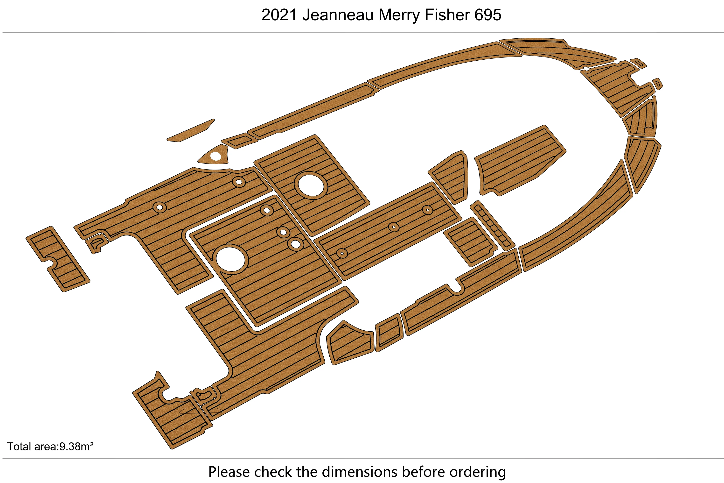 Anti-Skid EVA Faux Teak Self-Adhesive 6mm Boat Decking Pad for 2021 Jeanneau Merry Fisher  Yacht Cockpit Durable Marine Flooring