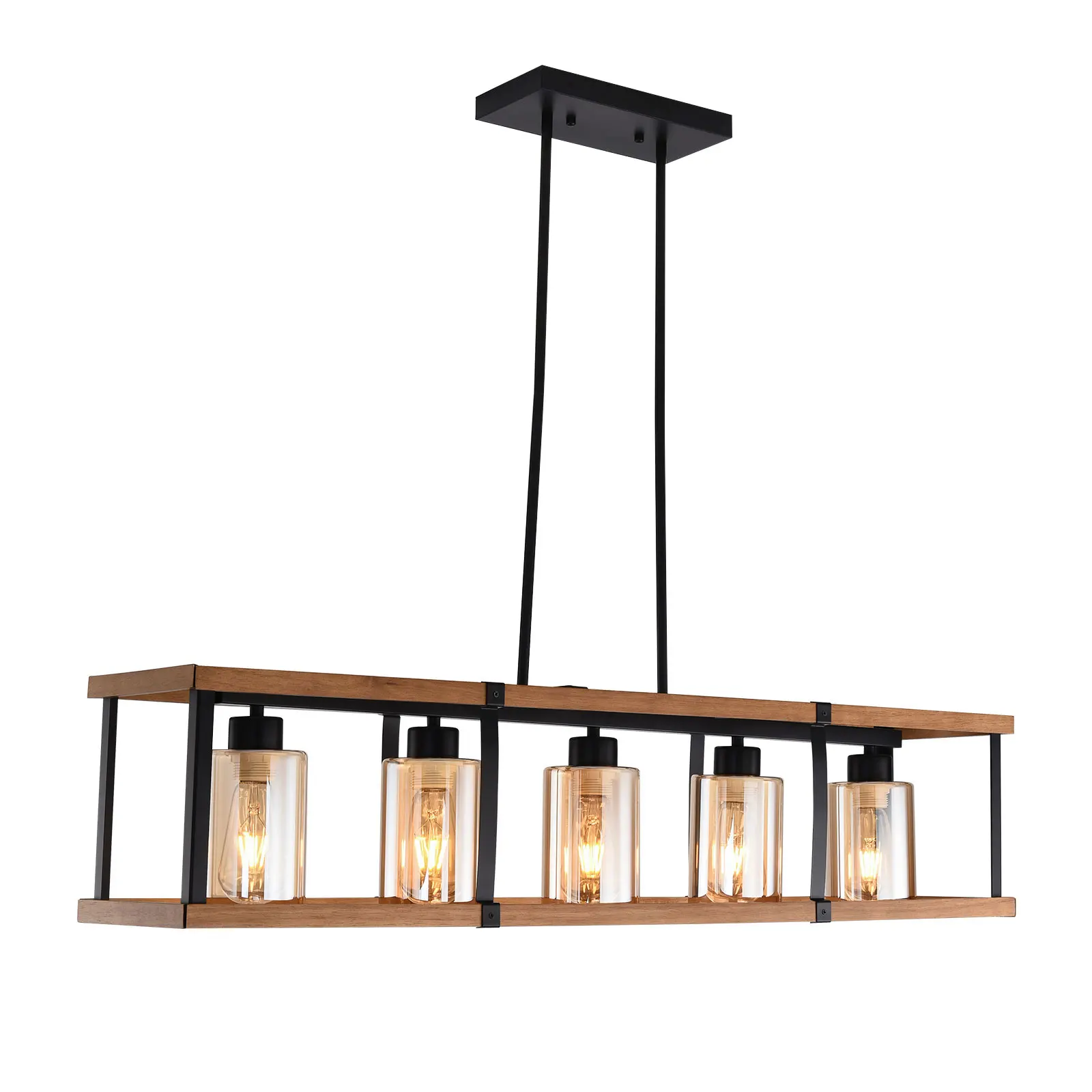 

5-Light Farmhouse Chandeliers for Dining Room & Kitchen Island - Rectangle K9 Crystal Light Fixtures with Industrial Style