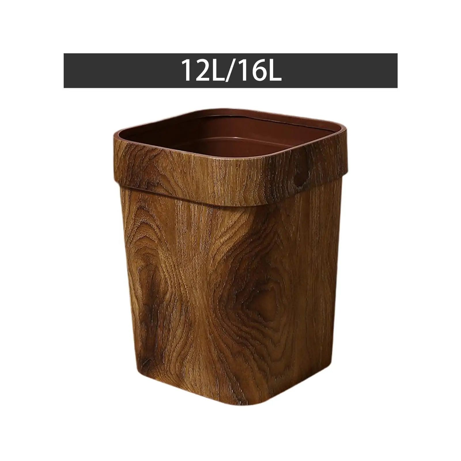 

Imitation Wood Grain Trash Can Large Garbage Basket for Kitchen Bedroom Dorm