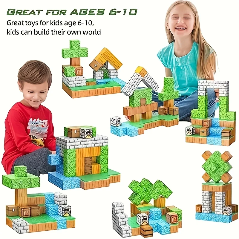 10-500個 磁気ビルディングブロックセット 2-in-1 キューブ積み重ね DIY ミニワールド STEM 組み立て教育玩具 子供向け