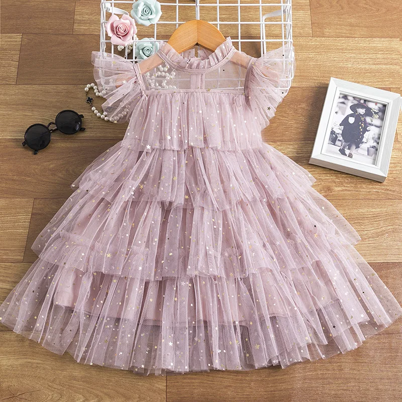 

New children's dress Girl's dress Fairy dress Stars Sequin cake mesh children's pompadour dress Princess dress