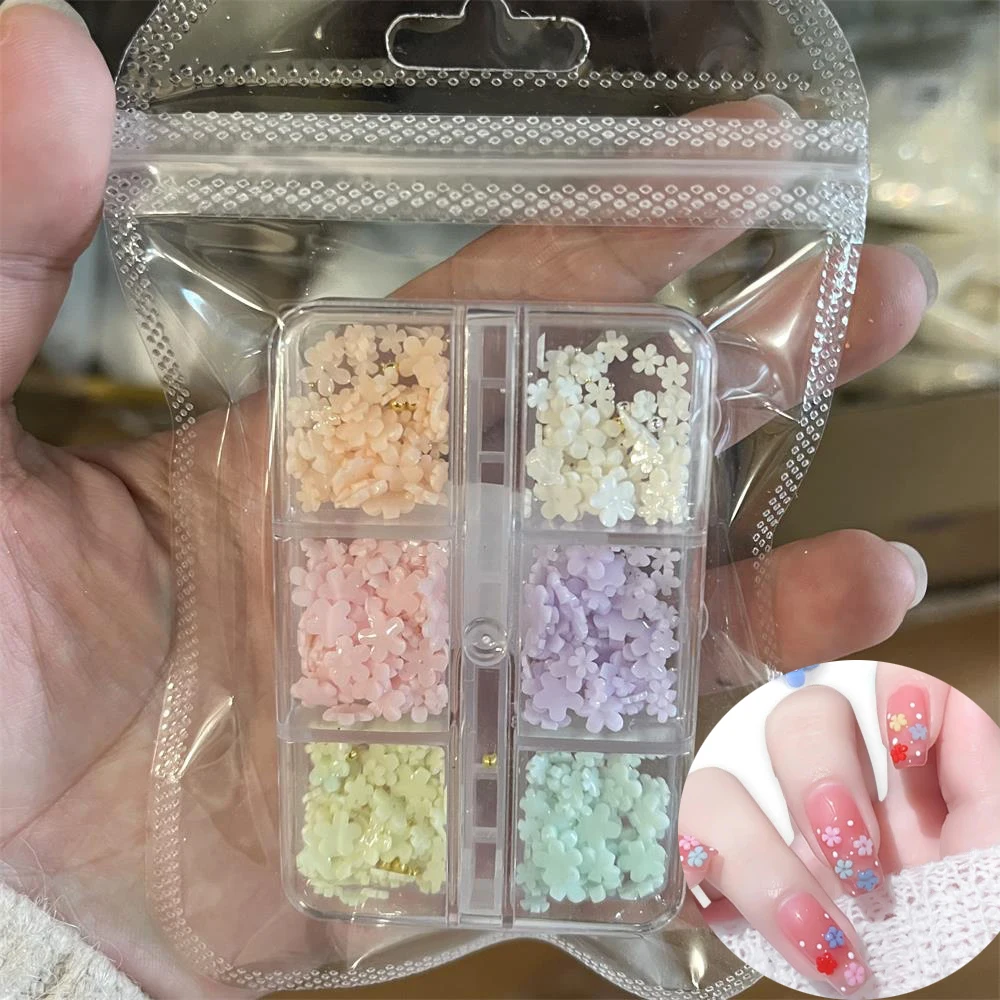 6 rejillas de dijes para uñas de cinco pétalos que cambian de Color, flor, luz solar, sensible a los rayos UV, florete de macarrón, cuentas 3D doradas y plateadas Acc