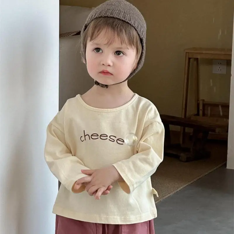 2025 Spring New Baby Long Sleeve T Shirts Cotton Girls Letter Print Bottoming Shirts Toddler Boy Loose Casual Tops Infant Tee