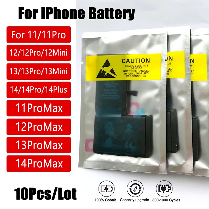 10pcs/Lot 0 Cycle For Iphone 11 12 12mini 13 13mini 14 14Pmax Replacement Battery For 11 12 13 14Pro Max 2024 New Battery